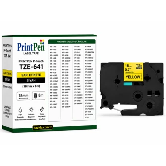 Printpen BROTHER P-Touch TZE-641 SARI Etikete SIYAH (18mm x 8m) PT-1300 PT-1400