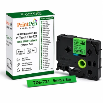 Printpen BROTHER P-Touch TZe-721 YESIL Etikete SIYAH (9mm x 8m) GL-100 PT-1000 Printpen BROTHER P-Touch TZe-721 YESIL Etikete SIYAH (9mm x 8m) GL-100 PT-1000