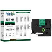 Printpen Brother P-Touch Tze-741 Yesil Etikete Siyah (18Mm X 8M) Pt-1300 Pt-1400