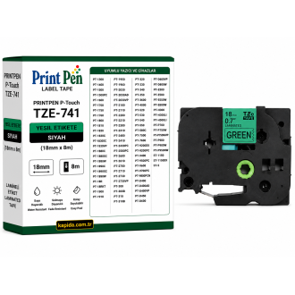 Printpen Brother P-Touch Tze-741 Yesil Etikete Siyah (18Mm X 8M) Pt-1300 Pt-1400