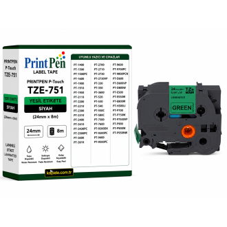 Printpen Brother P-Touch Tze-751 Yesil Etikete Siyah (24Mm X 8M) Pt-1400 Pt-1500
