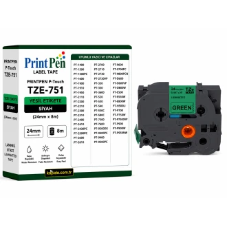 Printpen BROTHER P-Touch TZE-751 YESIL Etikete SIYAH (24mm x 8m) PT-1400 PT-1500 Printpen BROTHER P-Touch TZE-751 YESIL Etikete SIYAH (24mm x 8m) PT-1400 PT-1500