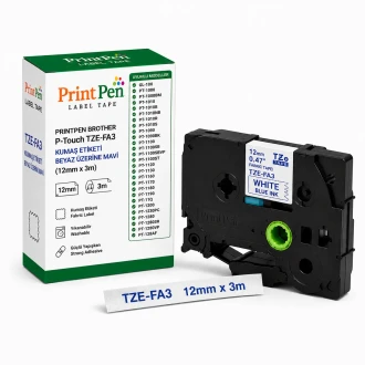 Printpen BROTHER P-Touch TZE-FA3 KUMAS ETIKETI BEYAZ ÜZERINE MAVI (12mm x 3m) (Ütü ile Yapisan Kumas) GL-100 PT-1000