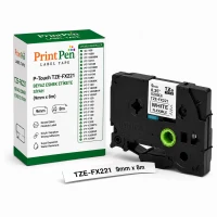 Printpen Brother P-Touch Tze-Fx221 Beyaz Esnek Etikete Siyah (9Mm X 8M) Gl-100 Pt-1000