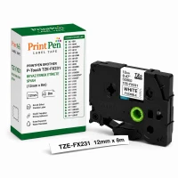 Printpen Brother P-Touch Tze-Fx231 Beyaz Esnek Etikete Siyah (12Mm X 8M) Gl-100 Pt-1000
