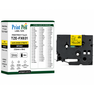 Printpen BROTHER P-Touch TZE-FX631 SARI ESNEK Etikete SIYAH (12mm x 8m) GL-100 PT-1000 Printpen BROTHER P-Touch TZE-FX631 SARI ESNEK Etikete SIYAH (12mm x 8m) GL-100 PT-1000