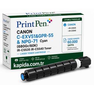 Printpen CANON C-EXV51&GPR-55 & NPG-71 Cyan (680Gr/60K) IR-C5535 IR-C5540 Toner Printpen CANON C-EXV51&GPR-55 & NPG-71 Cyan (680Gr/60K) IR-C5535 IR-C5540 Toner