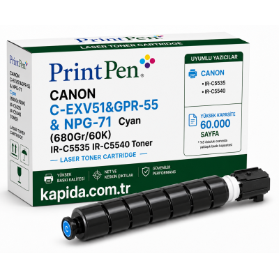 Printpen CANON C-EXV51&GPR-55 & NPG-71 Cyan (680Gr/60K) IR-C5535 IR-C5540 Toner