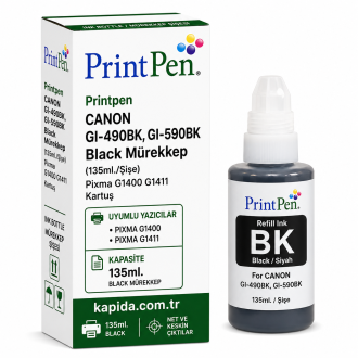 Printpen CANON GI-490BK,GI-590BK Black Mürekkep 135ml./Sise Pixma G1400 G1411 Kartuş Printpen CANON GI-490BK,GI-590BK Black Mürekkep 135ml./Sise Pixma G1400 G1411 Kartuş