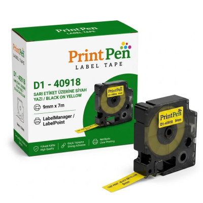 Printpen DYMO D1 40918 SARI Etikete SIYAH (9mm x 7m) LabelPOINT 100 150
