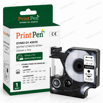 Printpen DYMO D1 45010 SEFFAF Etikete SIYAH (12mm x 7m) LabelPOINT 100 150 Printpen DYMO D1 45010 SEFFAF Etikete SIYAH (12mm x 7m) LabelPOINT 100 150