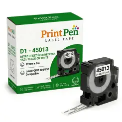 Printpen Dymo D1 45013 Beyaz Etikete Siyah (12Mm X 7M) Labelpoint 100 150