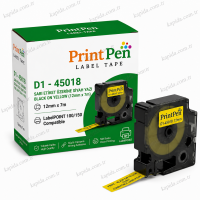 Printpen Dymo D1 45018 Sari Etikete Siyah (12Mm X 7M) Labelpoint 100 150