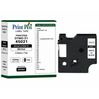 Printpen DYMO D1 45021 SIYAH Etikete BEYAZ (12mm x 7m) LabelPOINT 100 150