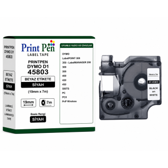 Printpen DYMO D1 45803 BEYAZ Etikete SIYAH (19mm x 7m) LabelPOINT 300 350 - LabelMANAGER 200 Printpen DYMO D1 45803 BEYAZ Etikete SIYAH (19mm x 7m) LabelPOINT 300 350 - LabelMANAGER 200