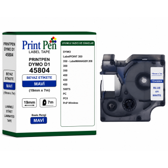 Printpen DYMO D1 45804 BEYAZ Etikete MAVI (19mm x 7m) LabelPOINT 300 350 - LabelMANAGER 200 Printpen DYMO D1 45804 BEYAZ Etikete MAVI (19mm x 7m) LabelPOINT 300 350 - LabelMANAGER 200