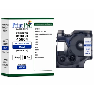 Printpen DYMO D1 45804 BEYAZ Etikete MAVI (19mm x 7m) LabelPOINT 300 350 - LabelMANAGER 200