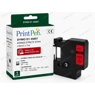 Printpen DYMO D1 45807 KIRMIZI Etikete SIYAH (19mm x 7m) LabelPOINT 300 350 - LabelMANAGER 200 Printpen DYMO D1 45807 KIRMIZI Etikete SIYAH (19mm x 7m) LabelPOINT 300 350 - LabelMANAGER 200