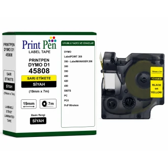 Printpen DYMO D1 45808 SARI Etikete SIYAH (19mm x 7m) LabelPOINT 300 350 - LabelMANAGER 200