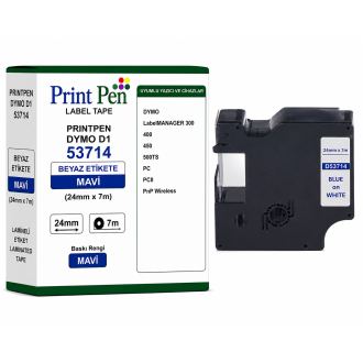 Printpen DYMO D1 53714 BEYAZ Etikete MAVI (24mm x 7m) LabelMANAGER 300 400