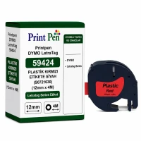 Printpen Dymo Letratag 59424 Plastık Kirmizi Etıkete Sıyah (S0721630) (12Mm X 4M) Letratag Series Etiket