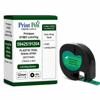 Printpen Dymo Letratag 59425/91204 Plastik Yesil Etikete Siyah (S0721640) (12Mm X 4M) Letratag Series