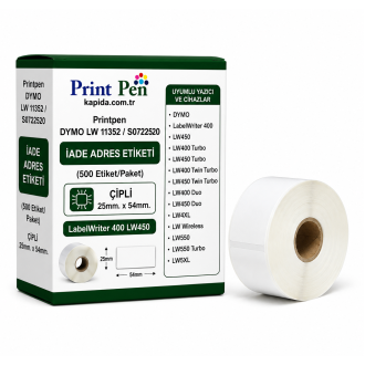 Printpen DYMO LW 11352 / S0722520 İADE ADRES ETİKETİ (500 Etiket/Paket) ÇİPLİ 25mm. 54mm. LabelWriter 400 LW450 Printpen DYMO LW 11352 / S0722520 İADE ADRES ETİKETİ (500 Etiket/Paket) ÇİPLİ 25mm. 54mm. LabelWriter 400 LW450