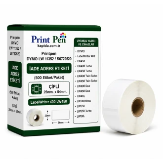 Printpen DYMO LW 11352 / S0722520 İADE ADRES ETİKETİ (500 Etiket/Paket) ÇİPLİ 25mm. 54mm. LabelWriter 400 LW450