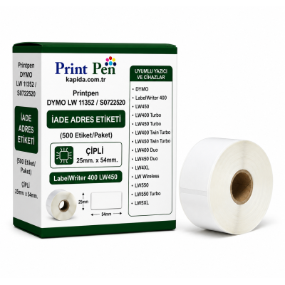 Printpen DYMO LW 11352 / S0722520 İADE ADRES ETİKETİ (500 Etiket/Paket) ÇİPLİ 25mm. 54mm. LabelWriter 400 LW450