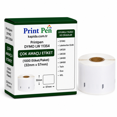 Printpen DYMO LW 11354 ÇOK AMAÇLI ETIKET (1000 Etiket/Paket) (32mm x 57mm) Labelwriter EL60 LW320