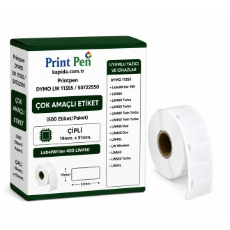 Printpen DYMO LW 11355 / S0722550 ÇOK AMAÇLI ETİKET (500 Etiket/Paket) ÇİPLİ 19mm. 51mm. LabelWriter 400 LW450