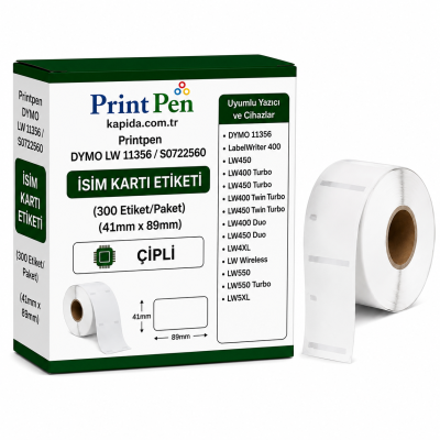 Printpen DYMO LW 11356 / S0722560 İSİM KARTI ETİKETİ (300 Etiket/Paket) ÇİPLİ 41mm. 89mm. LabelWriter 400 LW450