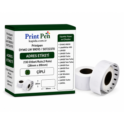 Printpen DYMO LW 99010 / S0722370 ADRES ETİKETİ (130 Etiket/Rulo;2 Rulo) ÇİPLİ 28mm. 89mm. LabelWriter 400 LW450