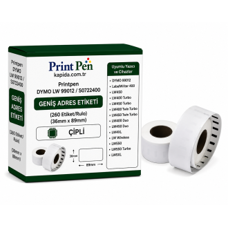 Printpen DYMO LW 99012 / S0722400 GENİŞ ADRES ETİKETİ (260 Etiket/Rulo) ÇIPLI (36mm x 89mm) LabelWriter 400 LW450 Printpen DYMO LW 99012 / S0722400 GENİŞ ADRES ETİKETİ (260 Etiket/Rulo) ÇIPLI (36mm x 89mm) LabelWriter 400 LW450