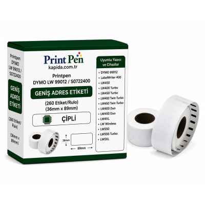 Printpen DYMO LW 99012 / S0722400 GENİŞ ADRES ETİKETİ (260 Etiket/Rulo) ÇIPLI (36mm x 89mm) LabelWriter 400 LW450