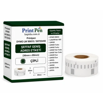 Printpen DYMO LW 99013 / S0722410 ŞEFFAF GENİŞ ADRES ETİKETİ ÇIPLI 36mm. 89mm. LabelWriter 400 LW450 Etiket