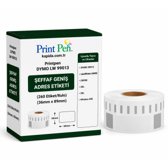 Printpen DYMO LW 99013 SEFFAF GENIS Adres Etiketi (260 Etiket/Rulo) (36mm x 89mm) LabelWriter LW450 LW550 Printpen DYMO LW 99013 SEFFAF GENIS Adres Etiketi (260 Etiket/Rulo) (36mm x 89mm) LabelWriter LW450 LW550