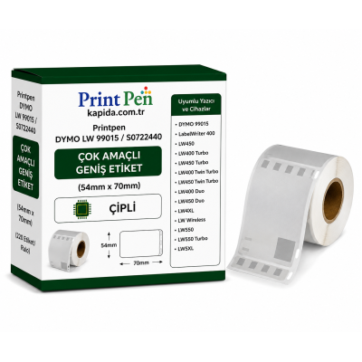 Printpen DYMO LW 99015 / S0722440 ÇOK AMAÇLI GENİŞ ETİKET ÇİPLİ 54mm. 70mm. LabelWriter 400 LW450 Etiket