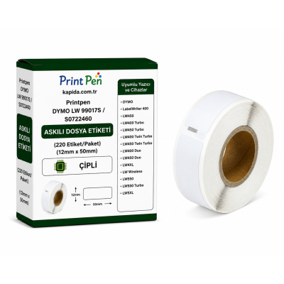 Printpen DYMO LW 99017S / S0722460 ASKILI DOSYA ETİKETİ (220 Etiket/Paket) ÇİPLİ 12mm. 50mm. LabelWriter 400 LW450