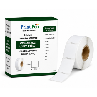 Printpen DYMO LW S0929120 ÇOK AMAÇLI Adres Etiketi (750 Etiket/Paket) (25mm x 25m) LabelWriter LW310 LW320 Printpen DYMO LW S0929120 ÇOK AMAÇLI Adres Etiketi (750 Etiket/Paket) (25mm x 25m) LabelWriter LW310 LW320