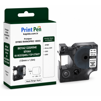 Printpen DYMO RHINOPRO 18055 BEYAZ ÜZERINE SIYAH ISI BÜZÜSMELI TÜP ETIKET (12mm x 1,5m) Rhino 4200 5200 Printpen DYMO RHINOPRO 18055 BEYAZ ÜZERINE SIYAH ISI BÜZÜSMELI TÜP ETIKET (12mm x 1,5m) Rhino 4200 5200
