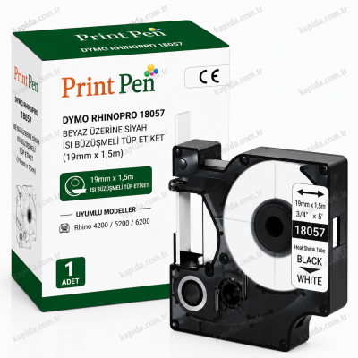 Printpen DYMO RHINOPRO 18057 BEYAZ ÜZERINE SIYAH ISI BÜZÜSMELI TÜP ETIKET (19mm x 1,5m) Rhino 4200 5200