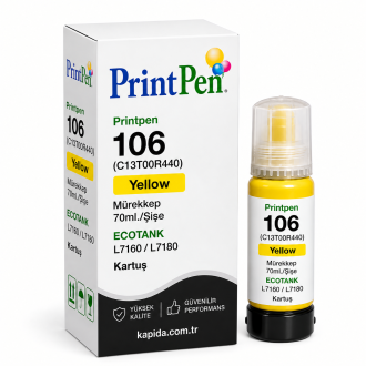 Printpen EPSON 106 (C13T00R440) Yellow Mürekkep 70ml./Sise ECOTANK L7160 L7180 Kartuş Printpen EPSON 106 (C13T00R440) Yellow Mürekkep 70ml./Sise ECOTANK L7160 L7180 Kartuş