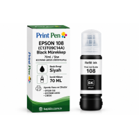 Printpen Epson 108 (C13T09C14A) Black Mürekkep 70ml./Sise EcoTank L8050 L18050 Kartuş