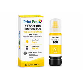 Printpen Epson 108 (C13T09C44A) Sarı Mürekkep 70ml./Sise EcoTank L8050 L18050 Kartuş