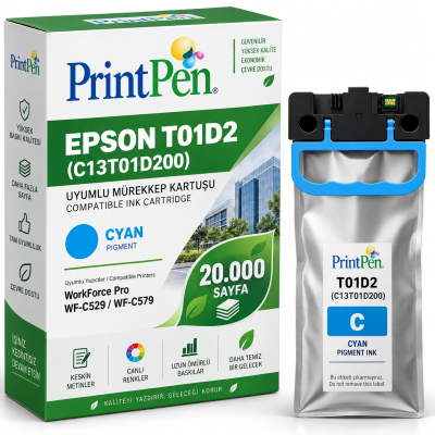 PRINTPEN EPSON T01D2 (C13T01D200) Pigment Cyan (20K) WORKFORCE PRO WF-C529 WF-C579 Kartuş