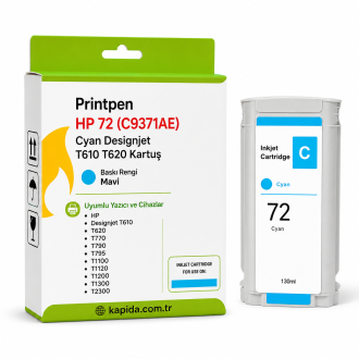 Printpen HP 72 (C9371AE)  Mavi Designjet T610 T620 Kartuş