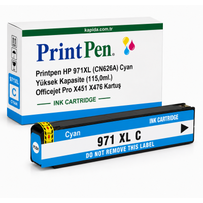 Printpen HP 971XL (CN626A) Cyan Yüksek Kapasite (115,0ml.) Officejet Pro X451 X476 Kartuş