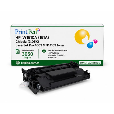 Printpen HP W1510A (151A) Chipsiz (3,05K) LaserJet Pro 4003 MFP 4103 Toner