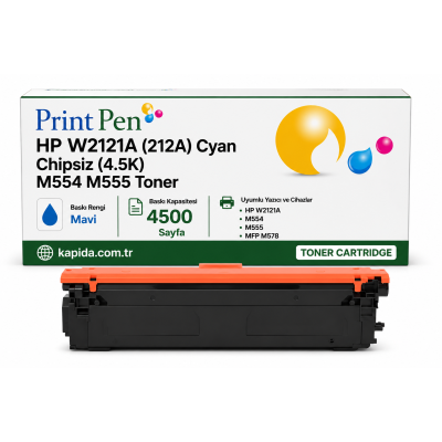 Printpen HP W2121A (212A) Cyan Chipsiz (4.5K) M554 M555 Toner